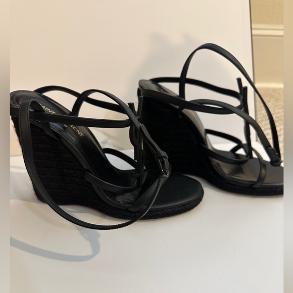 SL CASSANDRA WEDGE ESPADRILLES BLACK CALFSKIN